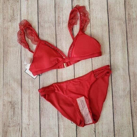 LAUNDRY by Shelli Segal Ruffled Plunge Neck Bralette Top and Bottom Bikini Set - Picture 9 of 15